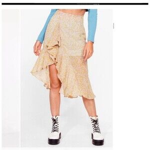 Nasty Gal Collection Sz 4 Floral Daisy Print Ruffle High Waist Midi Skirt